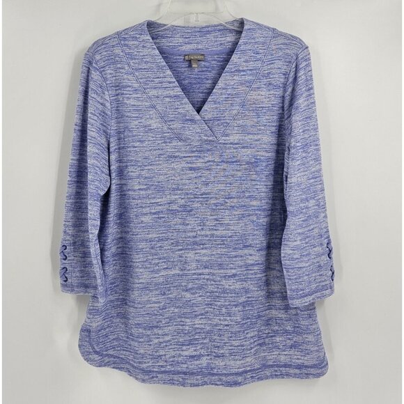 Talbots Sweaters - Talbots V-Neck Knit Top Lace-Up Sleeve Casual Pullover Blue Lp